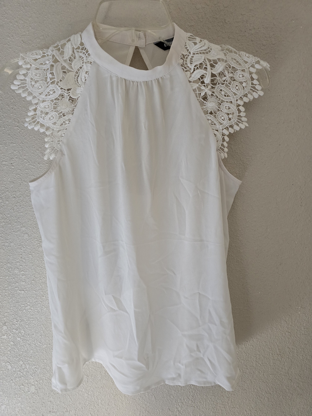 Express White Crochet Lace Flutter Sleeve Open Back Top - XS